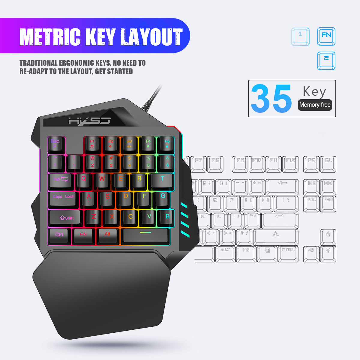 HXSJ V100 V100-2 35 Key Gaming - Gaming Keyboard Half ulasan dan harga