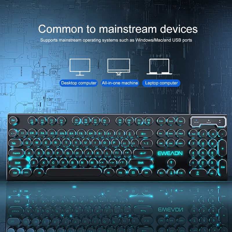EWEADN Typewriter Gaming Keybo - Gaming Keyboard Blue Switches ulasan dan harga