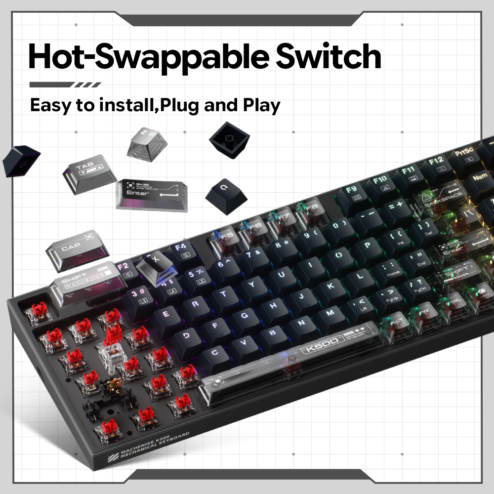 Machenike K500-B94 V2 Wired Me - Keyboard Gaming Transparent ulasan dan harga